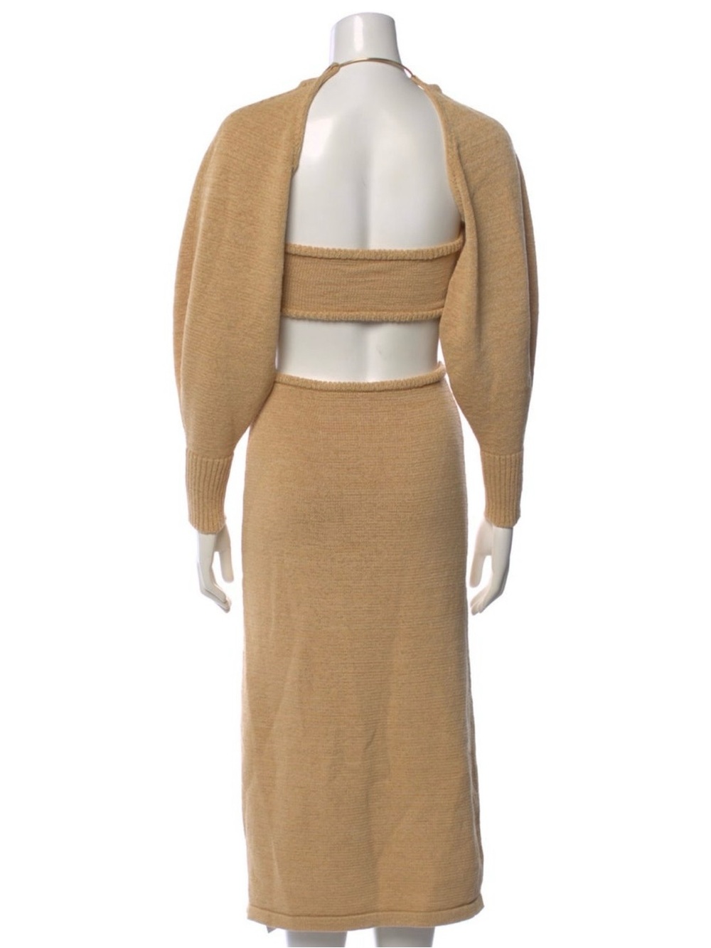 cult gaia tan beige knit midi dress with bolero cutouts - Picture 2 of 8